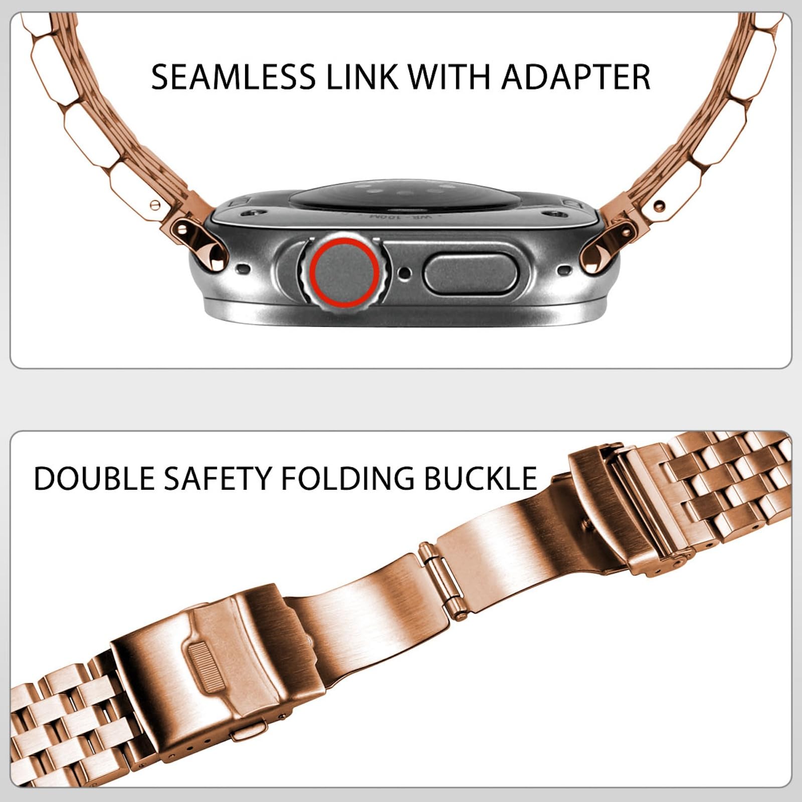 Juntan 5 Rows Metal Watch Band Compatible for Apple Watch Band 40mm 38mm iWatch Series 6 SE 5 4 3 2 1 Stainless Steel Watch Strap Rose Gold - Image 2