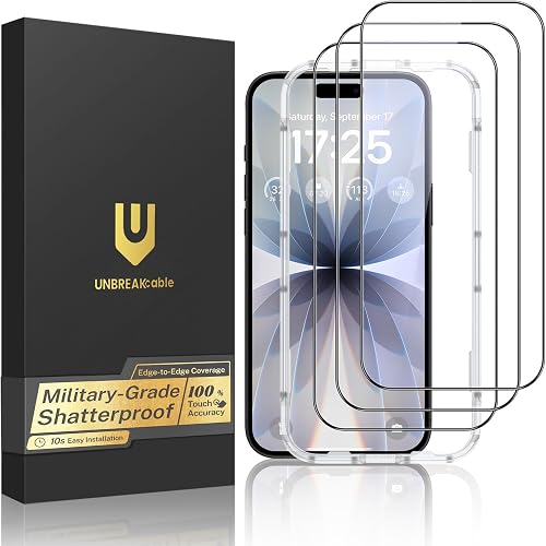 UNBREAKcable 3-Pack Screen Protector for iPhone 17, Full Coverage