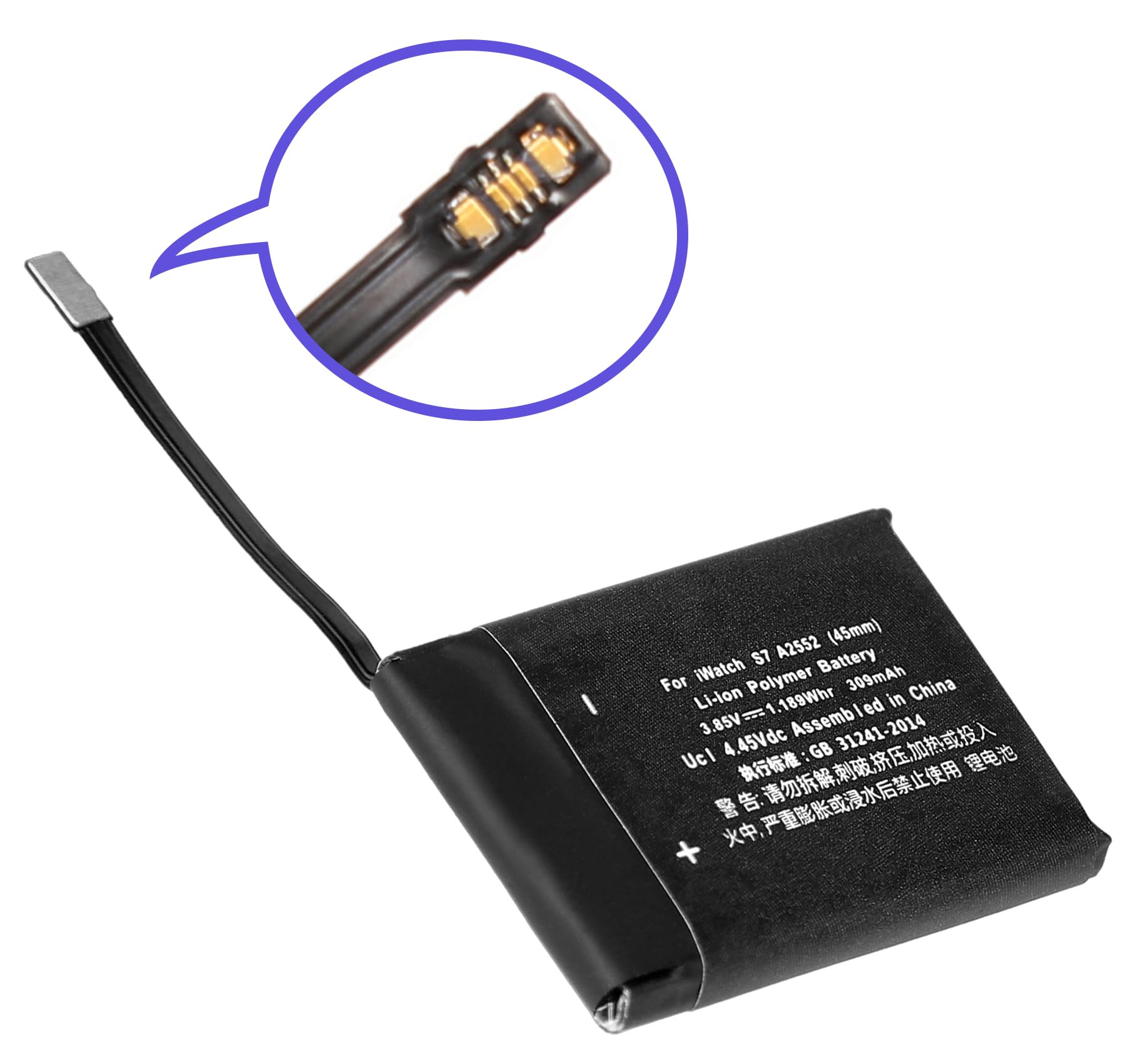 Batteria A2552 compatibile con Apple iWatch Watch Series 7 S7 45 mm A2477 A2478 GPS/GPS + Cellular ricaricabile agli ioni di litio batteria 3,85 V 309 mAh (S7-45 mm-A2552)