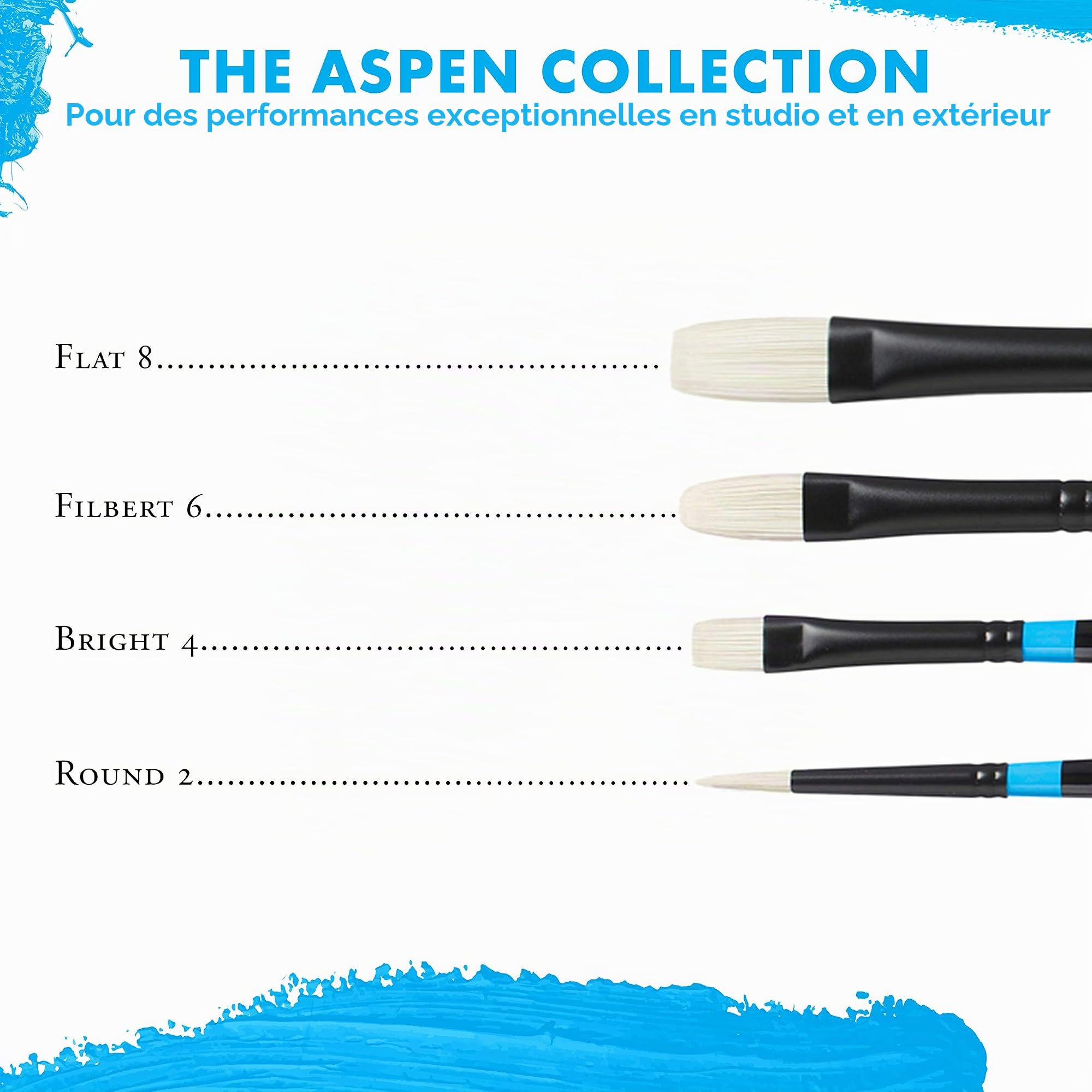 PRINCETON Aspen - Set Professionnel 4 pinceaux synthétiques pour peinture acrylique et à l'huile