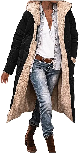 Winter Jackets For Women Long Padded Reversible Coats Thicken Warm Shearling Fleece Sherpa Lined Outerwear With Hood