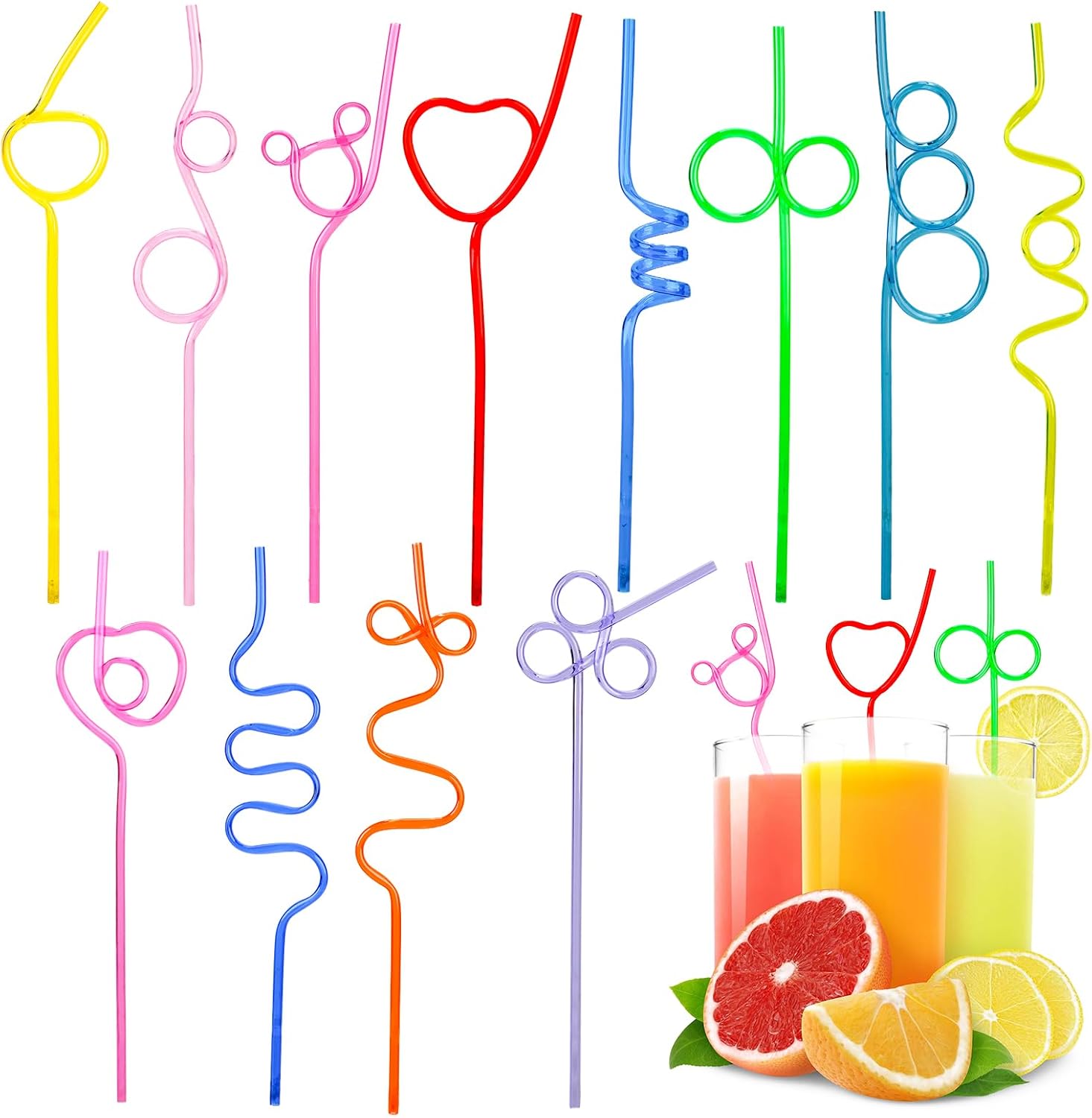 ALICEEGG Pack of 12 Colorful Plastic Curly Reusable Straws for Milk, Juice, Cocktails, Decorations