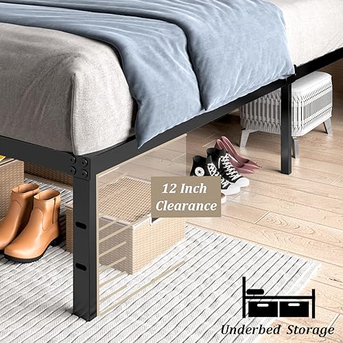 Miniatura 5 de Base de cama de metal de 14 pulgadas, tamaño individual XL, 3000 libras, plataforma de soporte de listones de acero resistente, base de colchón, no