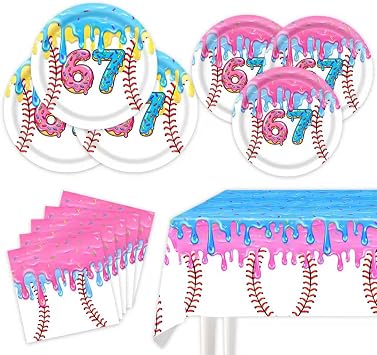 6 7 Birthday Decorations, 20 Plates, 20 Napkins and 1 Tablecover for 6 7 Party Supplies