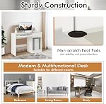 Tangkula White Desk with Drawer, Wooden Computer Desk with Pull-Out Keyboard Tray & Adjustable Storage Shelves, Modern Laptop PC Desk with CPU Stand, Writing Study Desk for Bedroom (White)