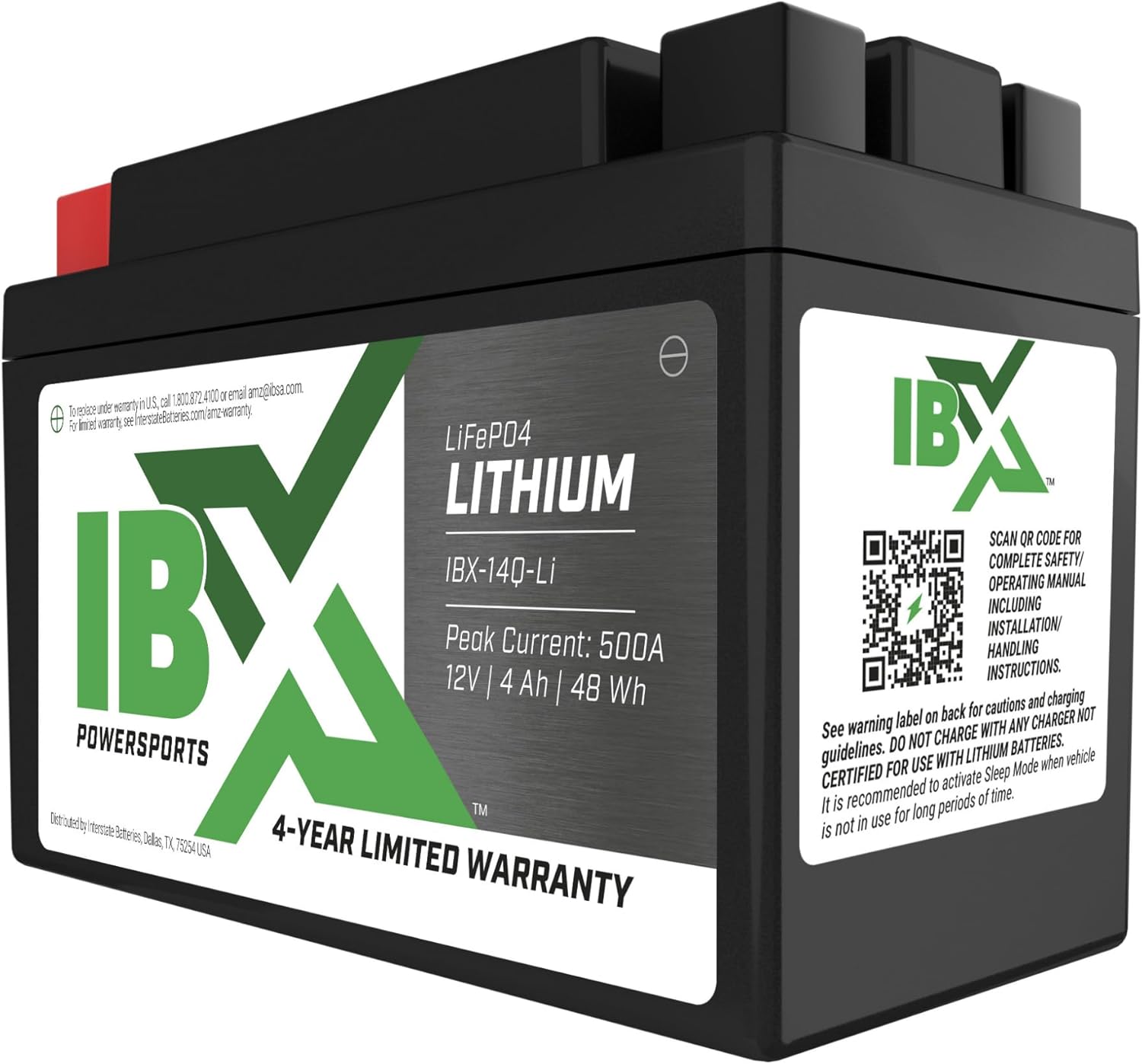 Interstate Batteries 12V Lithium IBX Powersport Battery, 12V 6 Ah, LiFePO4 600CA (IBX-20Q-Li)