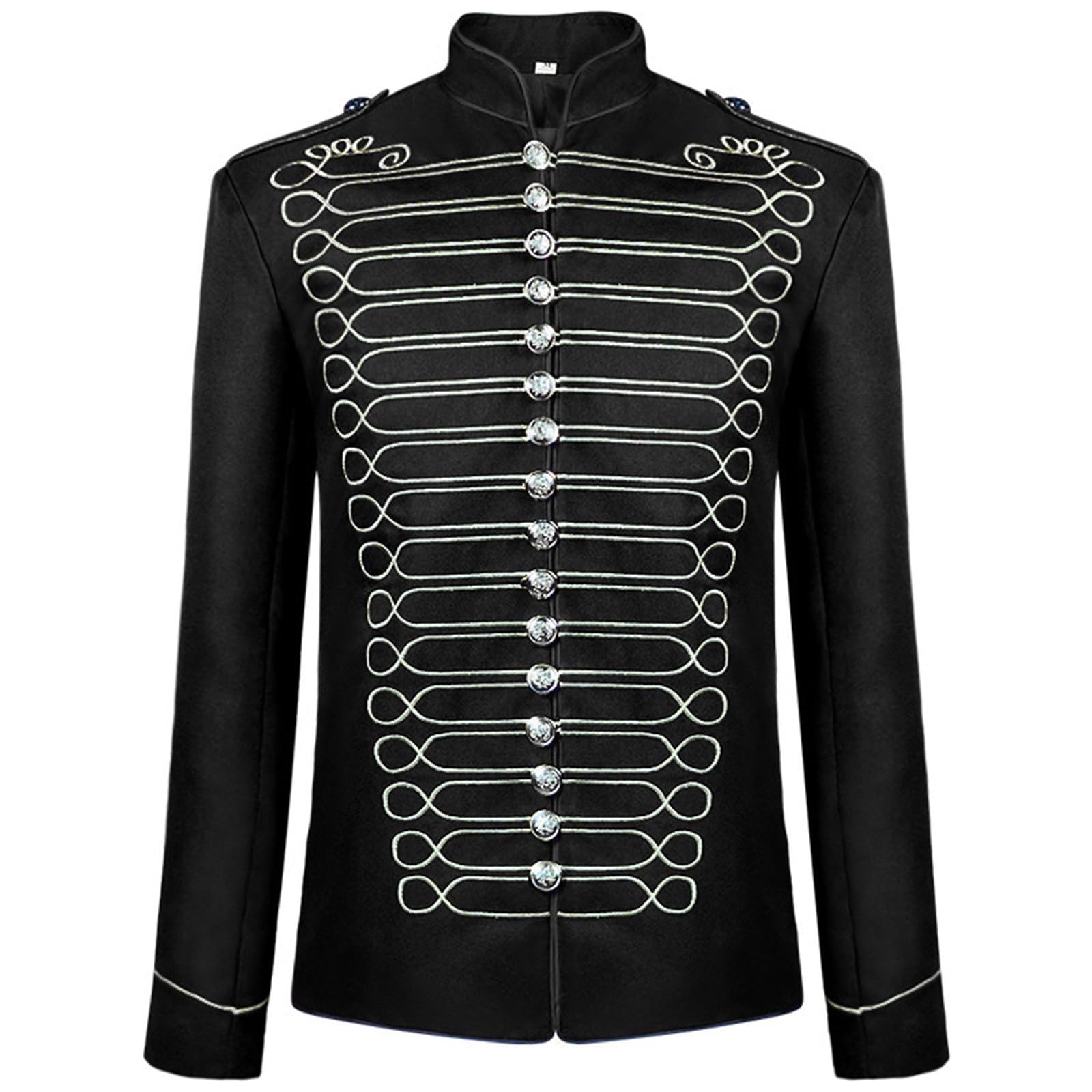 Mymyguoe Gothic Steampunk Parade Jacket Men's Carnival Costume Military Drummer Hussar Napoleon Clothing Medieval Prince Jackets Victorian Jacket Stand-Up Collar Halloween Cosplay Outfit, black, S