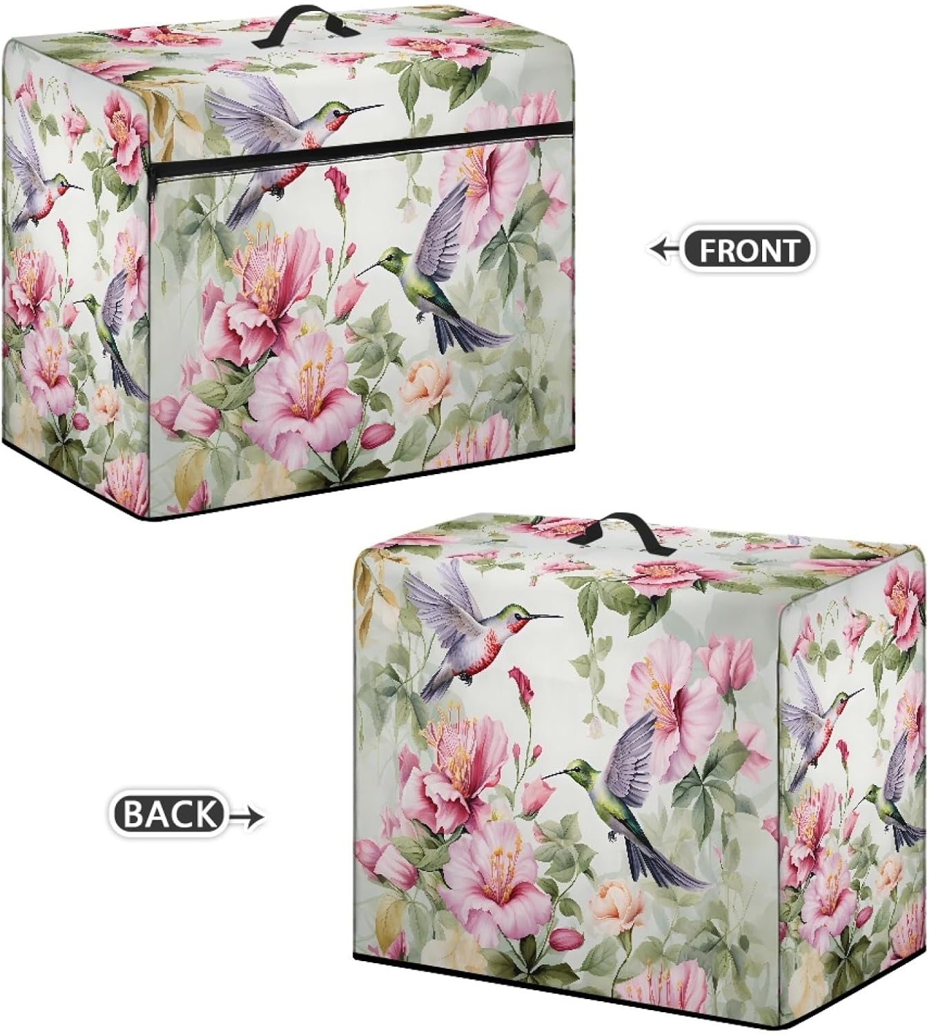 Classic Floral and Hummingbirds Pattern Sewing Machine Cover with Convenient Pockets Protective Quilted Dust Cover Universal for Most Standard Singer and Brother Machines