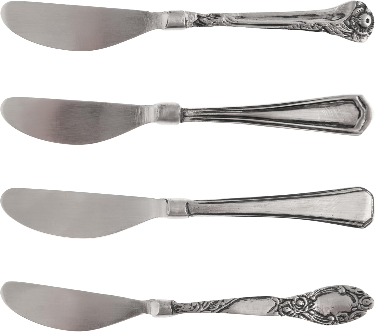 Karma, 4-piece Stainless Steel Butter Spreader Cheese Knife Set, Vintage Spreader Set, Giftable Butter Knives set, Bread Knife Set, Silver