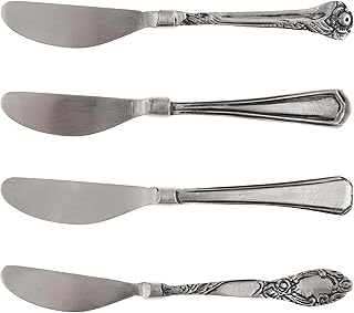 Karma, 4-piece Stainless Steel Butter Spreader Cheese Knife Set, Vintage Spreader Set, Giftable Butter Knives set, Bread Knife Set, Silver