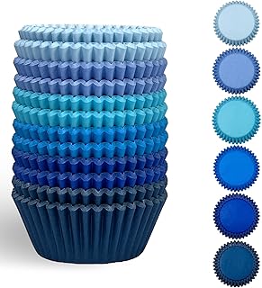 qiqee Standard 300-Count Cupcake Liners Cupcake Cups Food Grade 6 Solid Blue Colors Cupcake Papers Baking Cups Cupcake Wra...