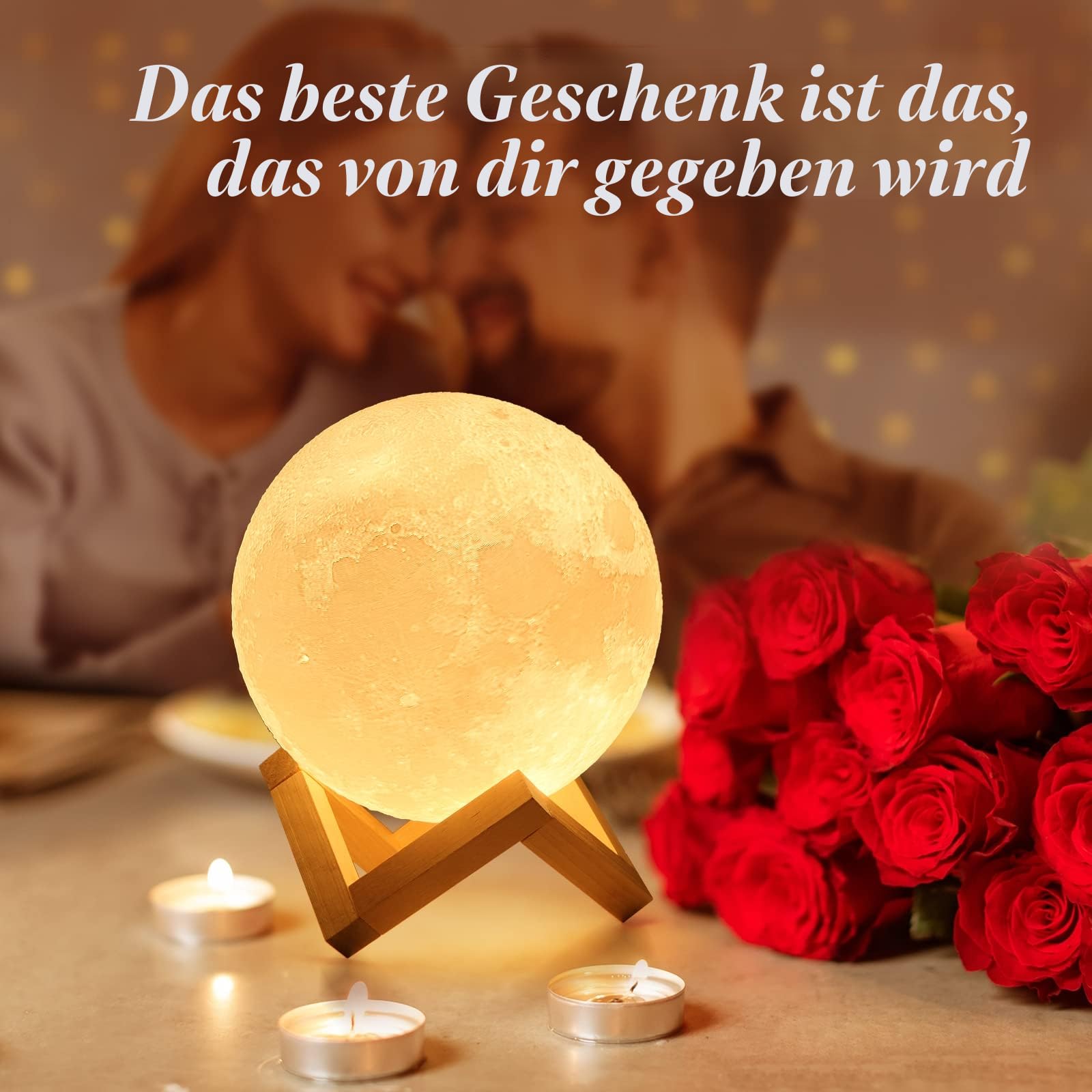 Mydethun 2025 Geschenke für Weihnachten Aktualisieren 16 Farben Mondlampe mit Holzsockel, 18cm LED 3D Mondlicht, Fernbedienung, Nachtlicht, Lampe für Kinder,Mädchen,Schlafzimmer,Heimdekoration