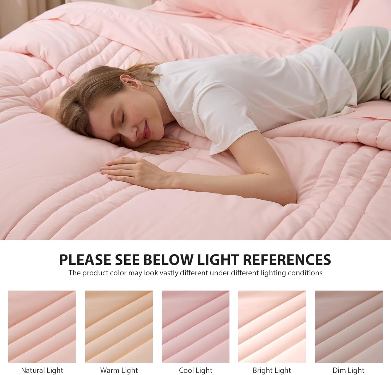 Queen Comforter Set Pink - Bed in a Bag Queen Size 7 Pieces, Soft Bedding Set for All Seasons, Premium Queen Comforter Set with Comforter, Sheets, Pillowcases & Shams