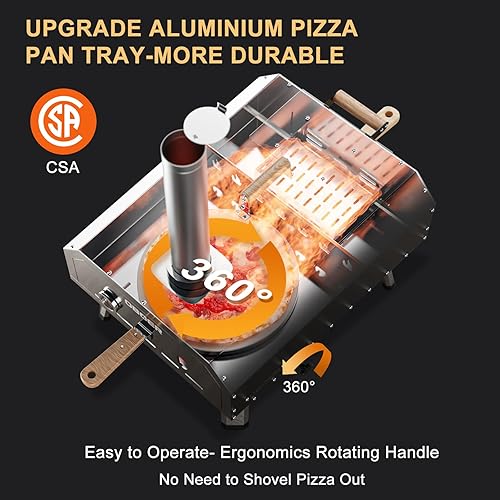 Miniatura 3 de ABORON Horno de pizza para exteriores, horno de pizza multicombustible giratorio de 16 pulgadas, horno de 3 capas de acero inoxidable, máquina de
