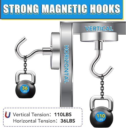 Miniatura 10 de TRYMAG Ganchos magnéticos resistentes, ganchos magnéticos súper fuertes de 28 libras para colgar, imanes de neodimio con gancho para refrigeradores