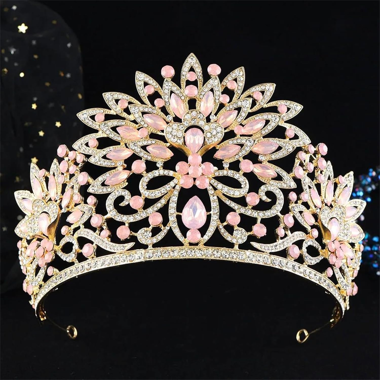Large Opal Floral Crystal Tiara Crown For Women Girls Royal Rhinestone Princess Headpiece Bridal Wedding Prom Birthday Accessories