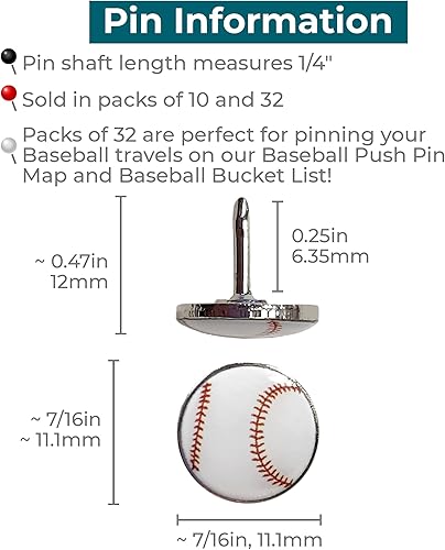 Miniatura 2 de Juego de 32 pasadores de béisbol para pared de fotos, pizarra blanca, tablero de corcho, mapa, tablón de anuncios, oficina o hogar