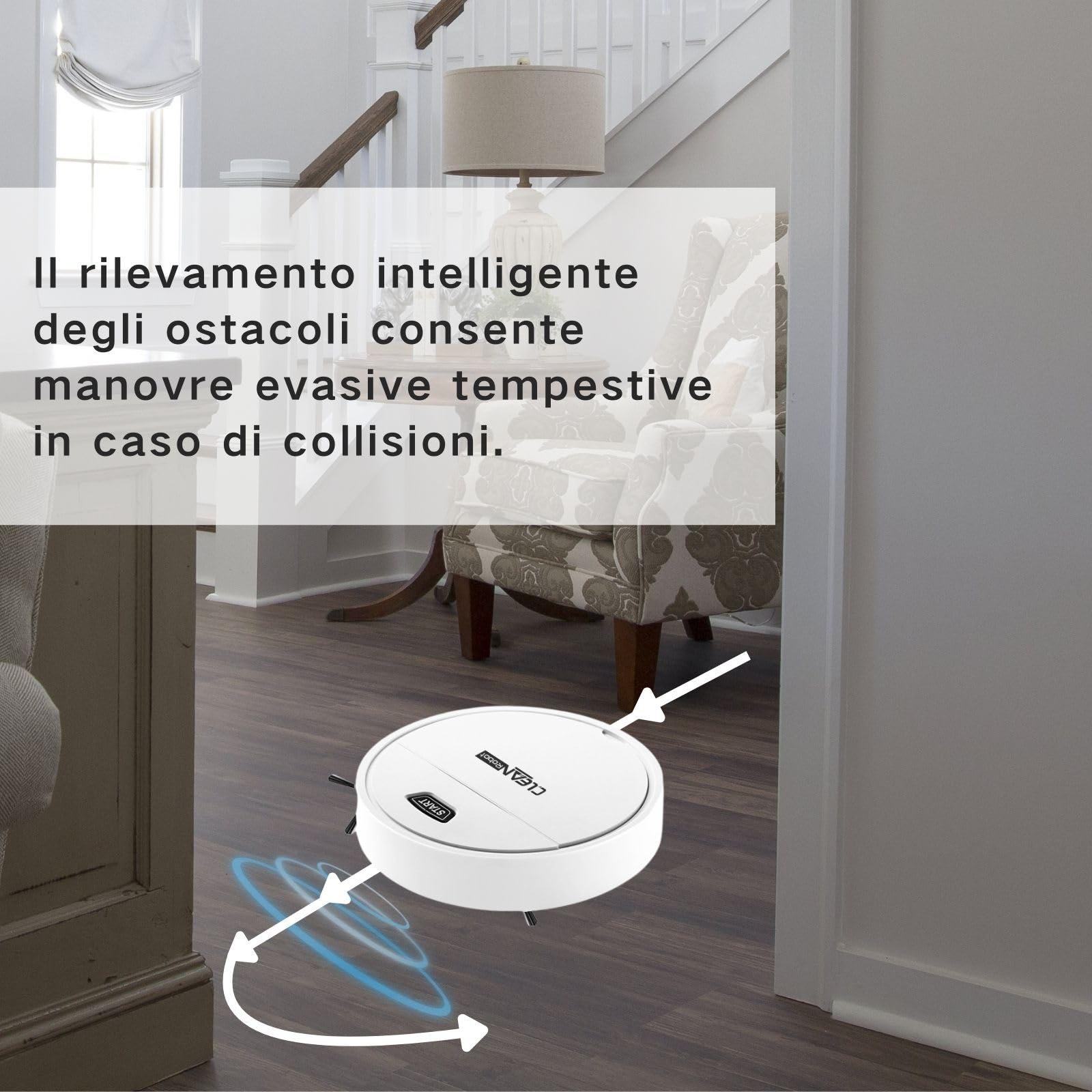 Robot Pulitore per Pavimenti, Robot Pulitore e Aspirapolvere, Aspira e Lava, Rilevamento Ostacoli, Adatto per Tappeti e Pavimenti in Legno, Auto Boost sui Tappeti, Bianco