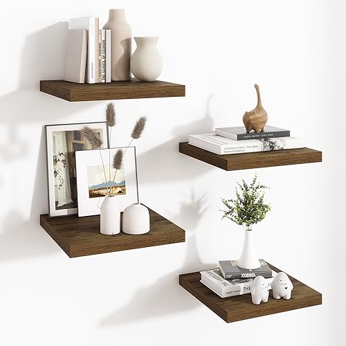 Miniatura 76 de Fun Memories Estantes flotantes de 16 pulgadas – Estantes de pared de madera de color blanco rústico profundo – Estante de almacenamiento para pared