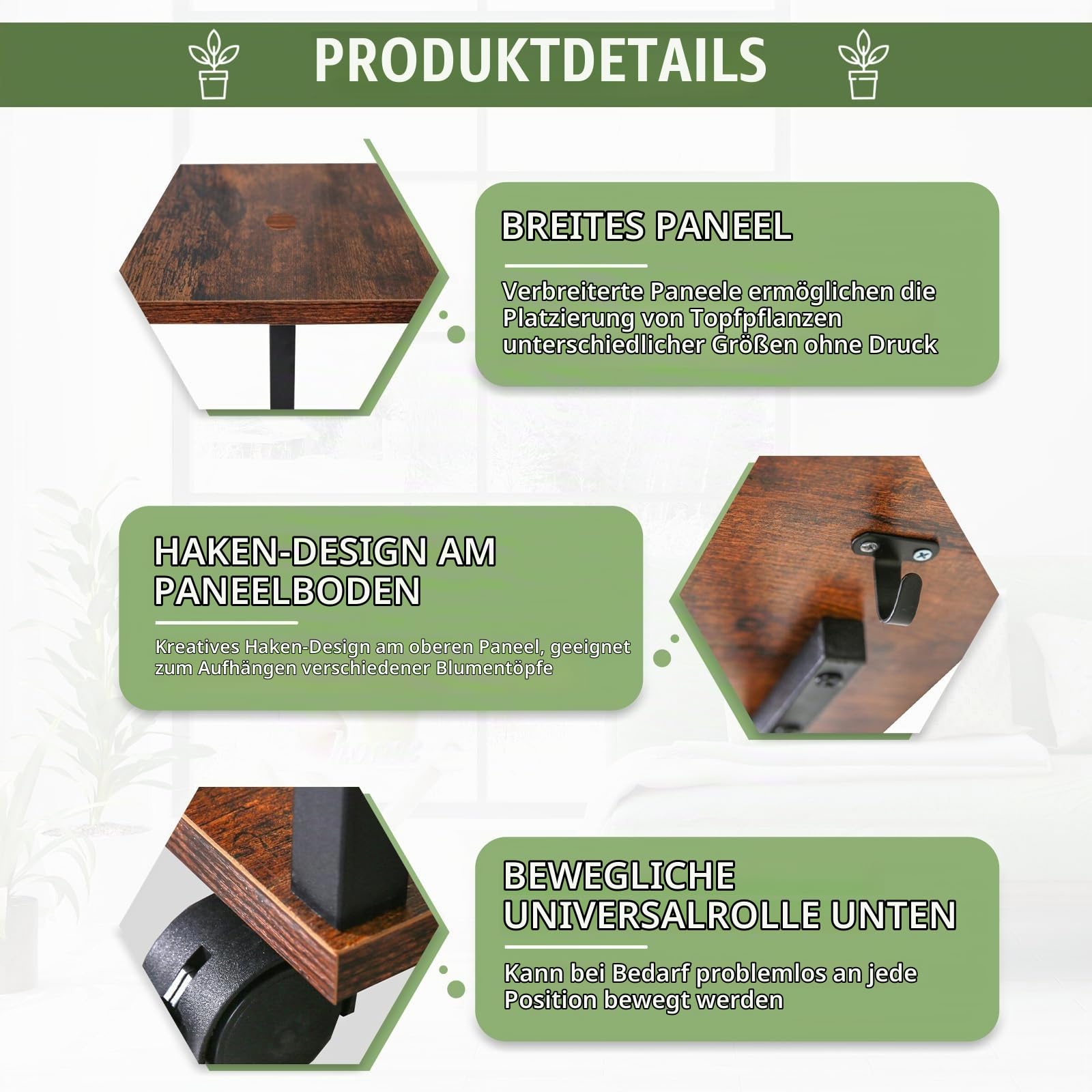 Pflanzenständer mit Wachstumslicht und 4 Rollen, 8 Etagen 159cm Höhe Pflanzenregal Indoor, Blumenständer , Metall-Holz Pflanzenregal für Innen & Außen - Mobiles Blumenregal für Balkon, Büro,Wohnzimmer