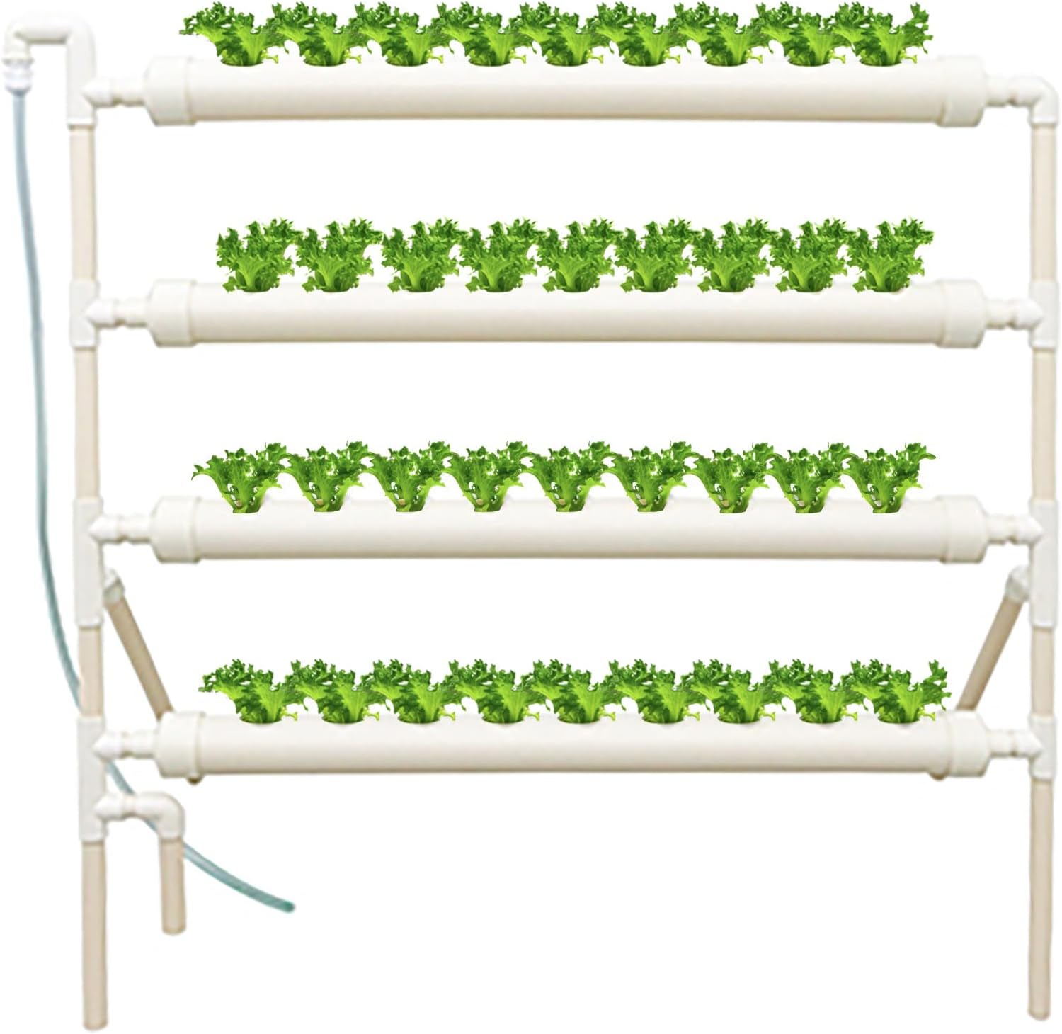 INTBUYING Hydroponic 36 Holes Plant Site Grow Kit Hydroponics Growing System Garden System Vegetable Ladder Style-4 Pipes 4 Layer （Outer Set Hose）