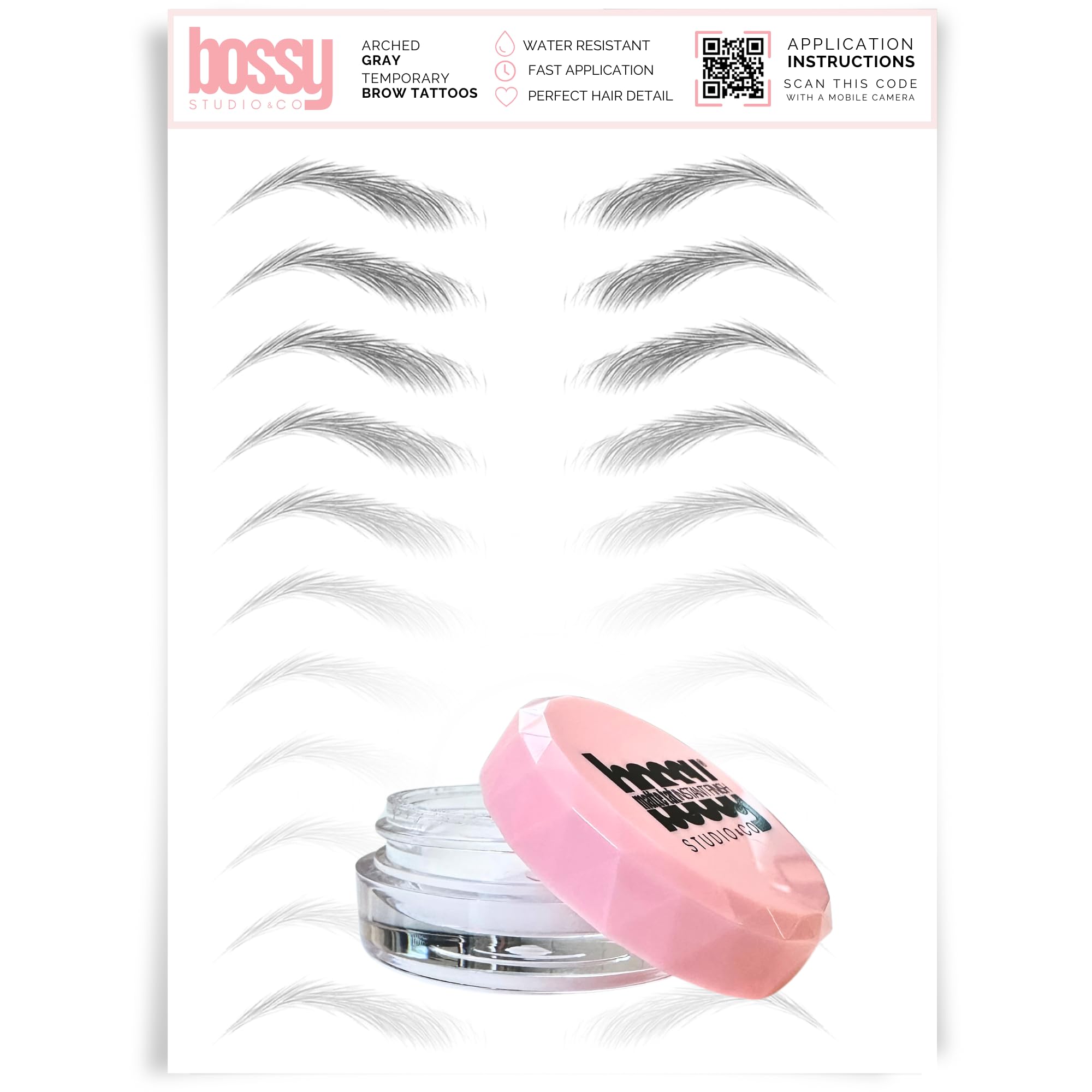 Brows by Bossy Studio & Co Temporary Eyebrow Tattoos with Shine Remover Matte Tat Waterproof Eyebrow Stickers, False Tattoos Hair Like Peel Off