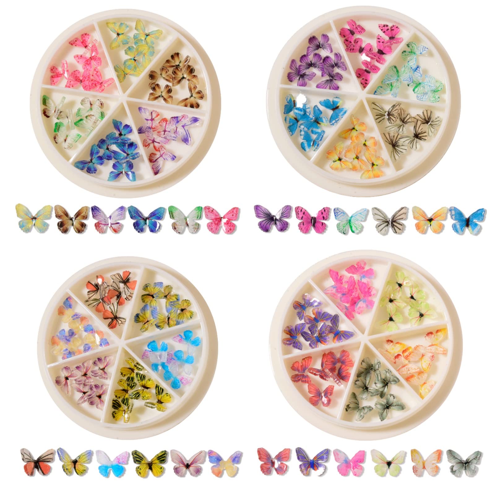 Yagerod Nail Art Miniature Butterfly, 3D Butterfly Nail Charms, Colorful Butterfly DIY Acrylic for Nail Art Decoration, Micro Butterfly Crafts Nail Art (01+02+03+04)