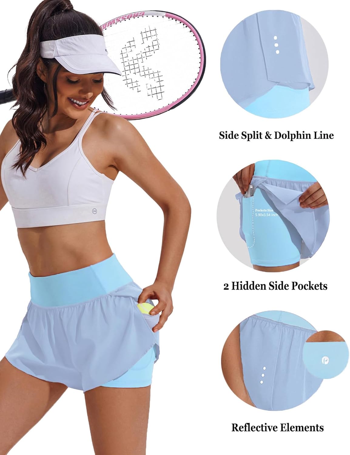PINSPARK 2 in 1 Athletic Shorts for Women Biker Underneath Running Shorts High Waisted Gym Workout Short with Side Pockets - Image 5