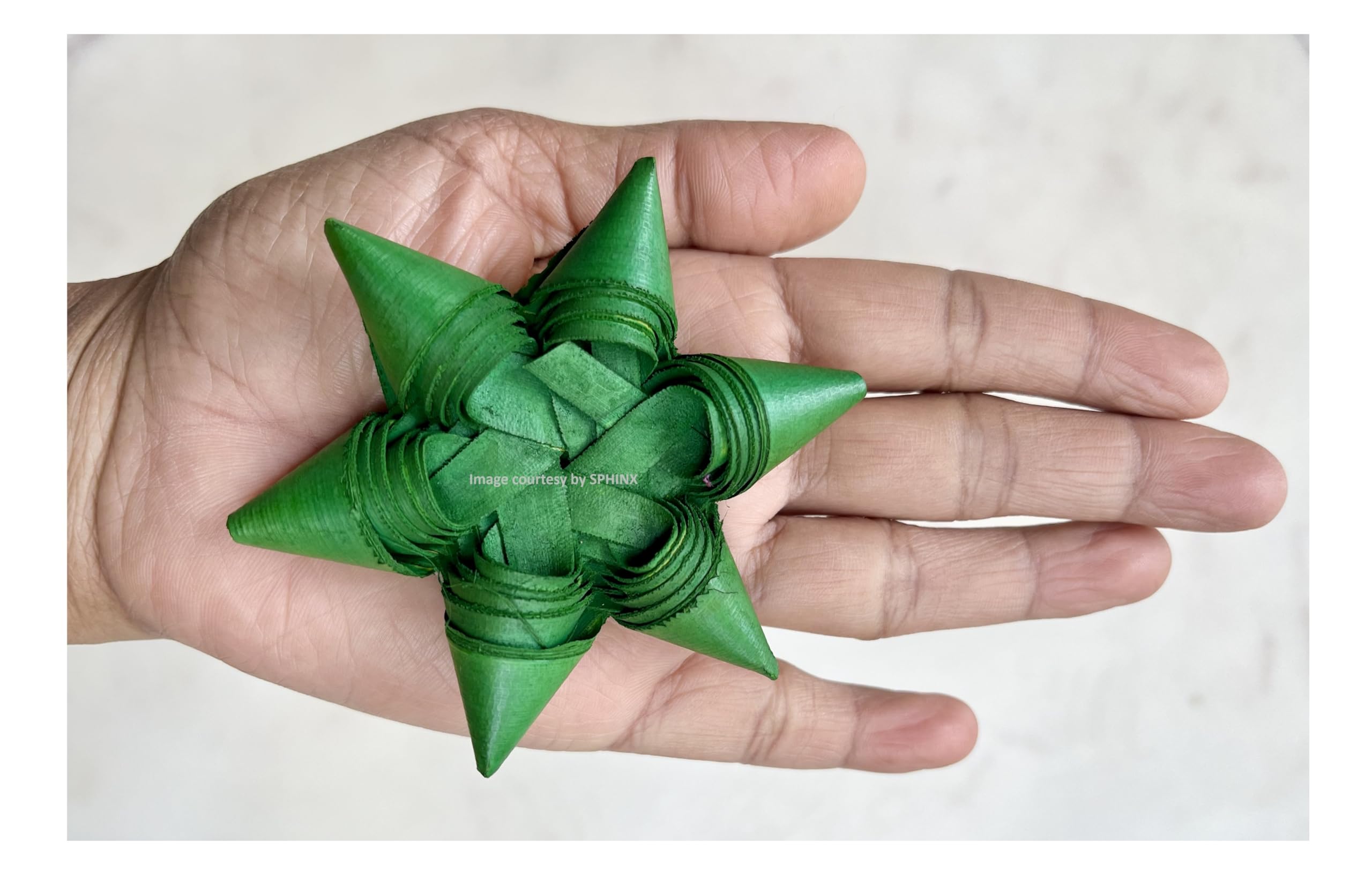 SPHINX Handmade Palm Leaf Stars Coconut Leaf Stars for Crafts, Hangings, Garland Making, Eco-Friendly Biodegradable Organic Decorations - (6 Pointer Star, Green - 10 Pieces)