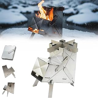 Portable Wood-Burning Camping Stove, Lightweight Foldable Stainless Steel Windproof Rocket Stove, Eco-Friendly Twig Burner for Outdoor Cooking, Camping, Emergency Survival Gea (1pcs)
