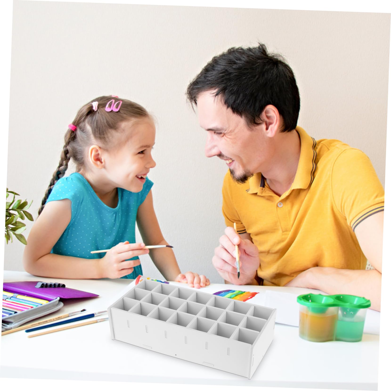 Uonlytech Organizer Storage in Legno Bianco Multi-slot per Pigmenti, Scatola da Tavolo per Vernici per Casa e Scuola, Supporto Compatto per Amanti della Pittura