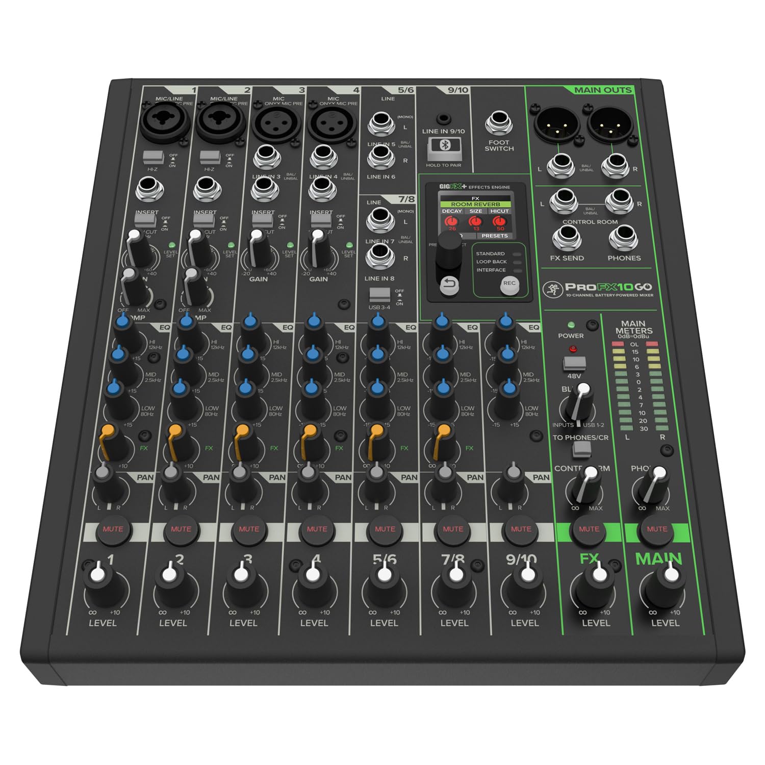 Mackie ProFX10 GO Mischpult akkubetriebener Mixer mit 2x keepdrum XLR-Kabel