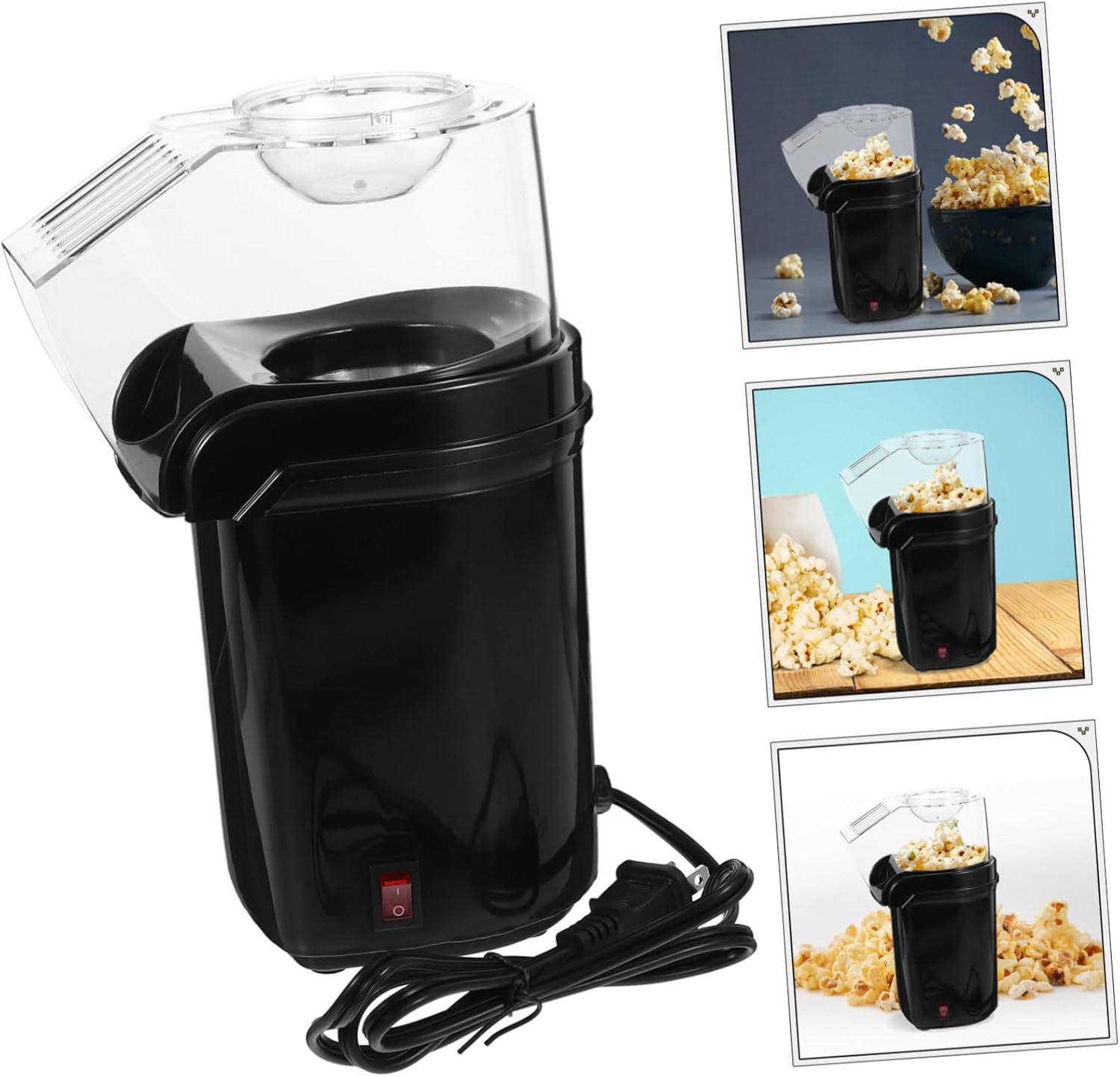 Electric Hot Air Popcorn Machine Automatic Kernel Healthy Snack Maker with Scoop for Adults Home Movie Party Black