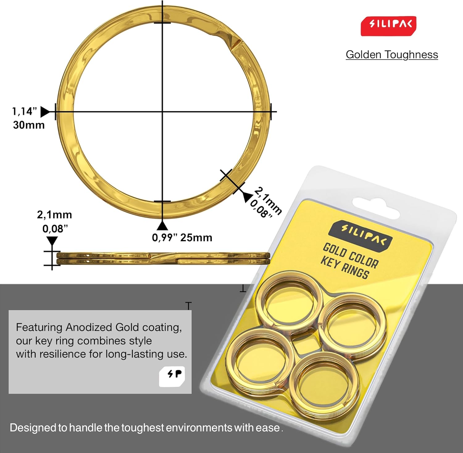 Key Rings Flat Split Keychain Bulk – Heavy Duty 1.18" (30 mm) Keyring – Organize Fast for Car & Home, Lanyards, School/Office/DIY – Metal Dog Tag Rings – Silver/Gold/Rainbow/Gunmetal - Image 2