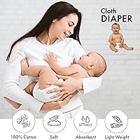 Vista 2 de RUVANTI Unisex Birdseye Flat-Fold Cloth Diapers for Babies 3 Pack, 100% Cotton Reusable Diaper Inserts 23x23 Inches, White