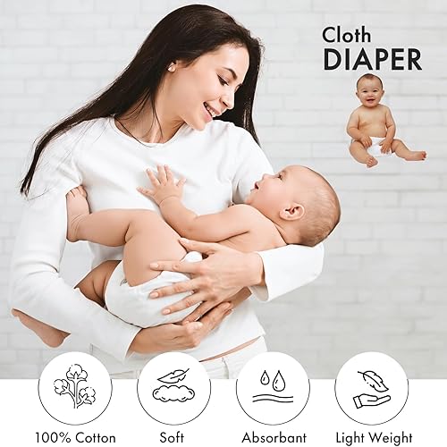 Miniatura 2 de Ruvanti Pañales de tela 100% algodón, 23 x 23 pulgadas, color blanco, paquete de 3