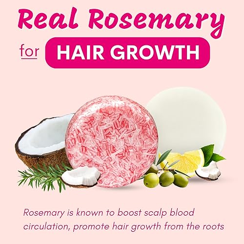 Miniatura 2 de Muun Rosemary - Juego de 3 barras de champú y acondicionador para el crecimiento del cabello sólido natural para mujeres con cabello lacio y rizado