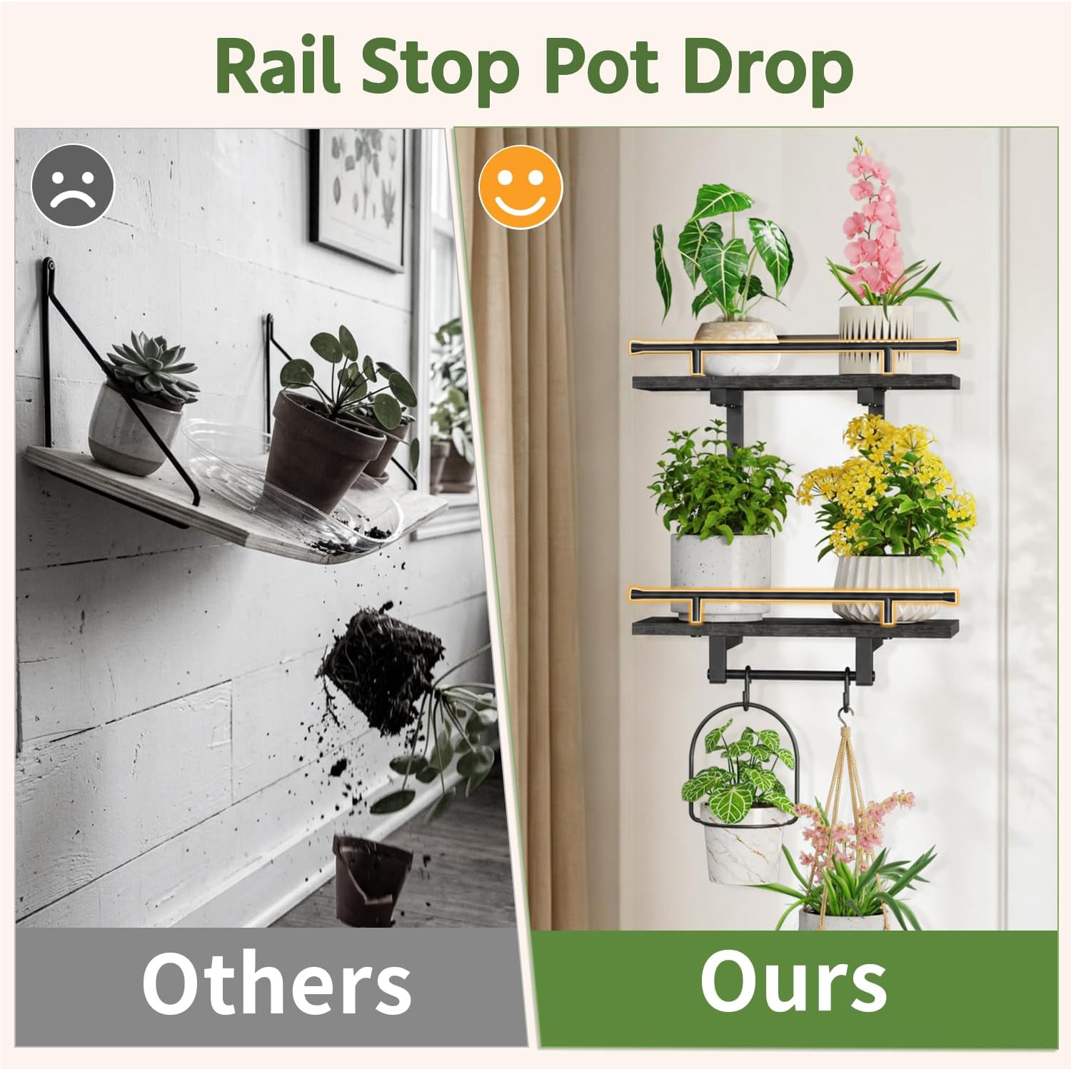 LASZOLA Floating Plant Shelves Holder Wall Mounted Indoor, 2 Pack Black image 3