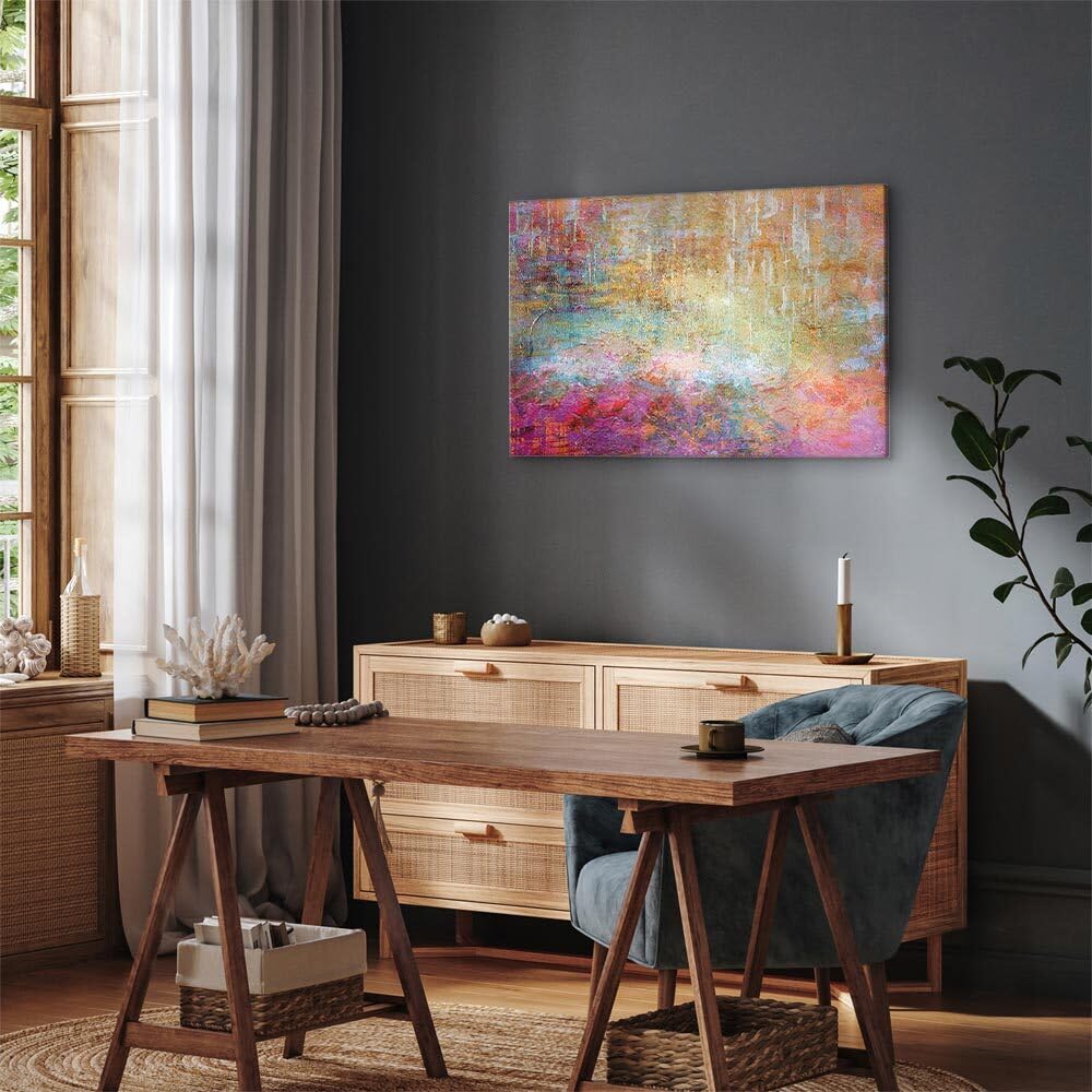 decomonkey Leinwandbild Abstrakt rosa-beige, 120x80 cm, 1-teilig, Büro