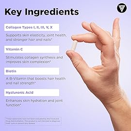 Vital Vitamins Multi Collagen Plus (2-Pack) - with Biotin, Hyaluronic Acid, Vitamin C - Type I, II, III, V, X - for Women & Men - Hair, Skin, Nails Beauty Complex