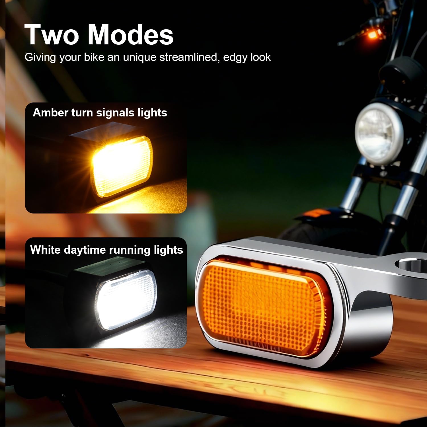 MoKitDora LED Turn Signals Front Mini Blinkers Running Light for 2009-2017 Harley Touring Street Road Electra Glide King 2015-2024 Softail Breakout Deluxe Fat Boy Street Bob, Chrome Housing