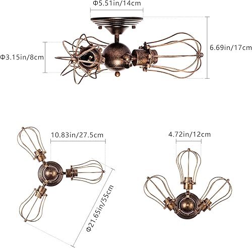 Miniatura 7 de lámpara de techo estilo industrial vintage giratoria, semiempotrada con accesorios de metal y acabado de pintura (con 3 luces), 180.00watts, 110.00