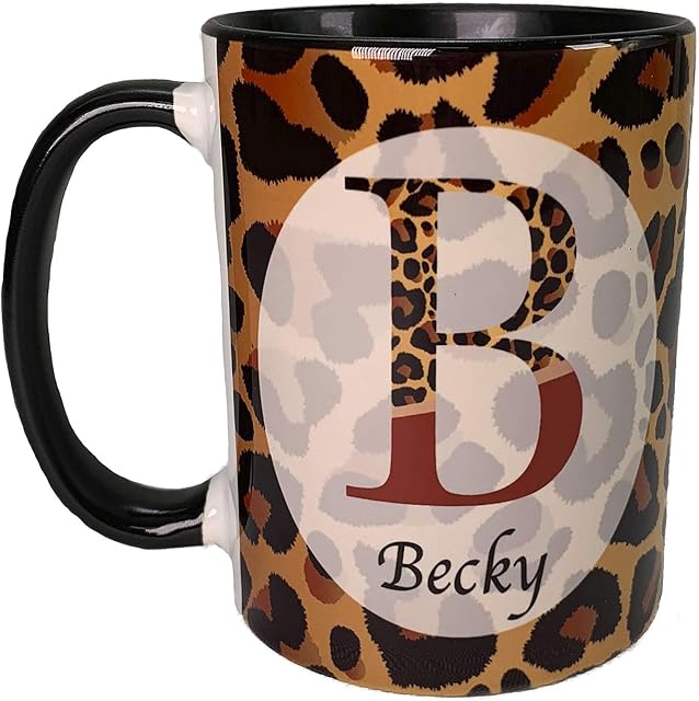 The Supreme Gift Company Personalised Leopard Print 10oz Ceramic Mug - Gifts for him and her - Black Inner
