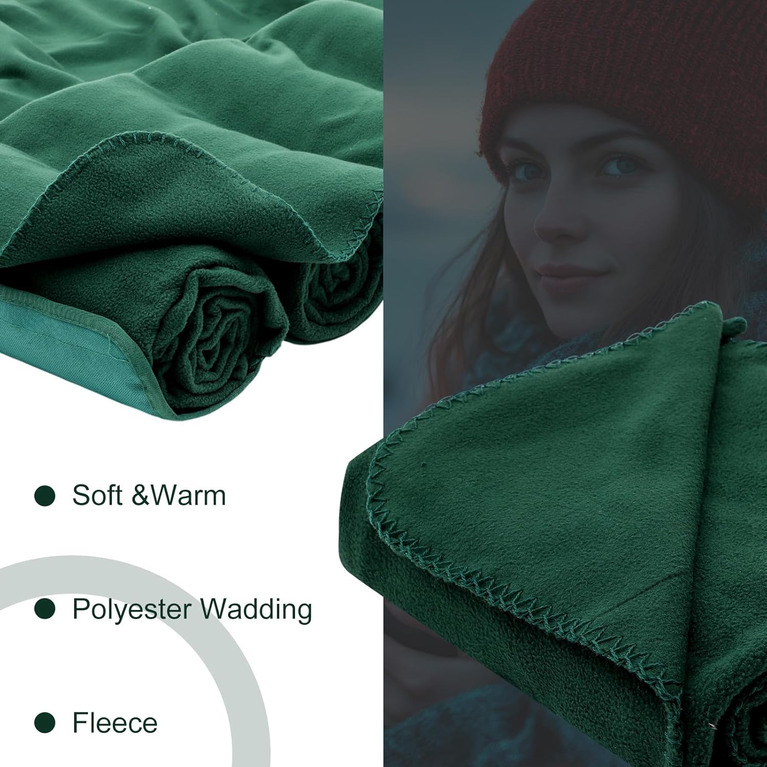 12 Pack Outdoor Blankets Bulk, Foldable Picnic Blanket Camping Throws with Fleece Lining 48 x 53 in Large Size & Windproof for Stadium, Camping, Picnic, Car, Outdoor Sports Events(Green)