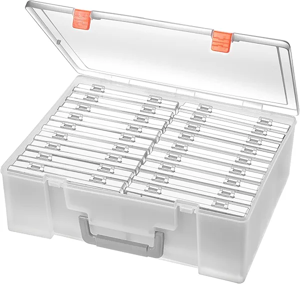 Photo Storage Box 4x6, 18 Inner Extra Large Organizer Acid-Free Photo Keeper Storage Case, Plastic Craft Storage Box for Stickers Stamps Seeds (Clear, 18 Boxes)