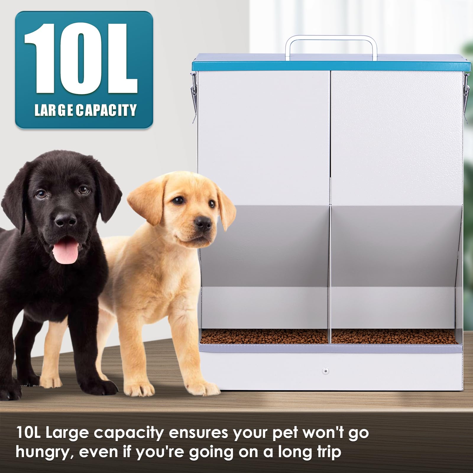 Automatic Cat Feeder for 2 Cat, 42cups/10L Automatic Pet Feeder for Dogs and Cats, Multiple Cats Feeder Outdoor Large Capacity Galvanized Steel Gravity Pet Dog Dry Food Dispenser (10L) - image 5