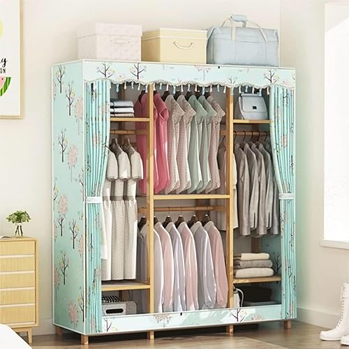 Vista 6 de Armoire Adults Bamboo Wardrobe Closet for Hanging Clothes Combination Armoire with Rail and Storage Hanging(143 * 43 * 170CM)