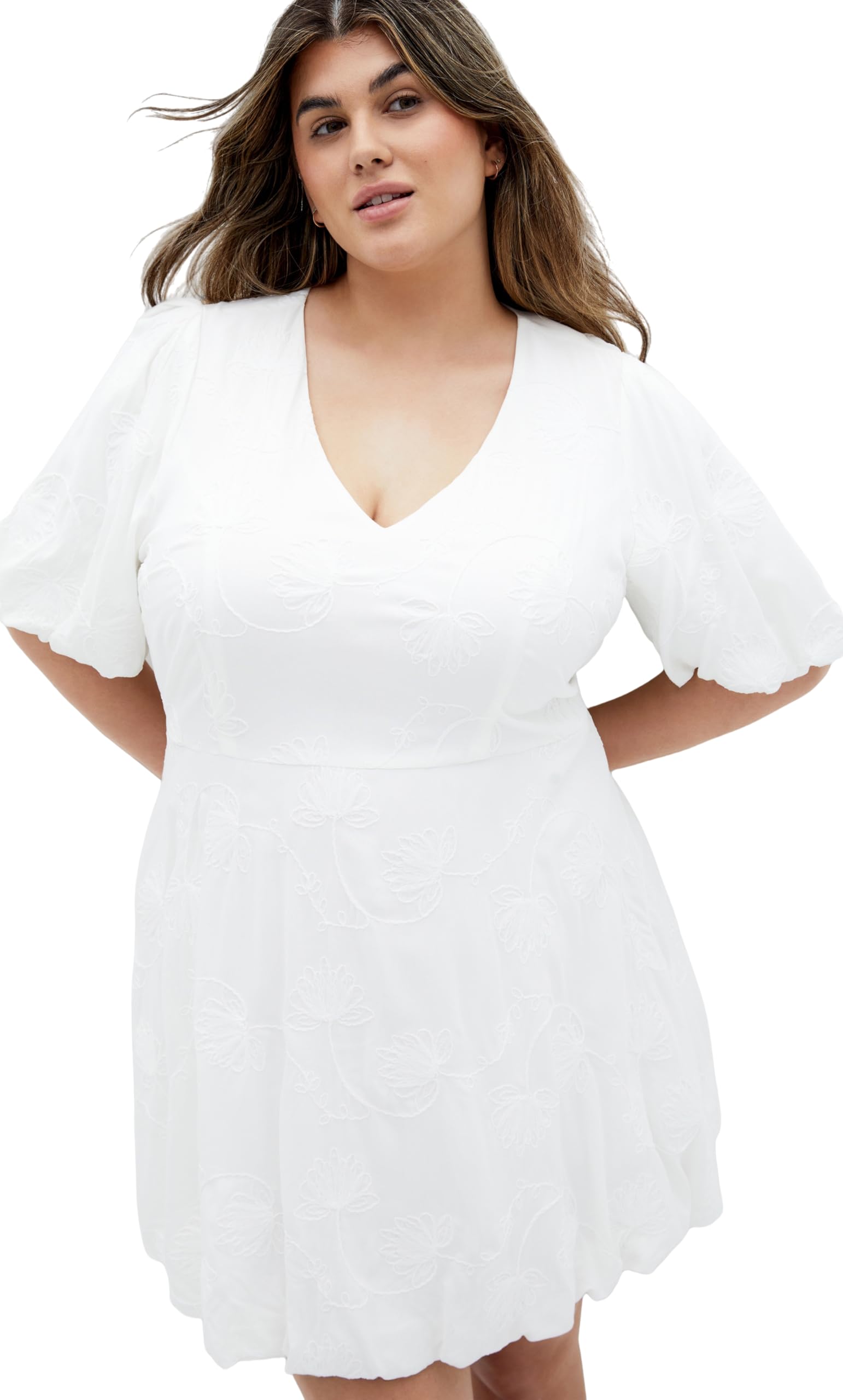 City Chic Women's Ivory Dress-Dottie, 20 Plus