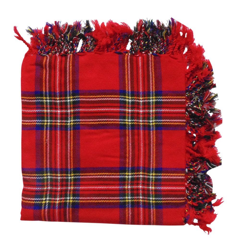 New Royal Stewart Kilt Fly Plaid Acrylic Wool Scarf Rolled Fringe Shawl