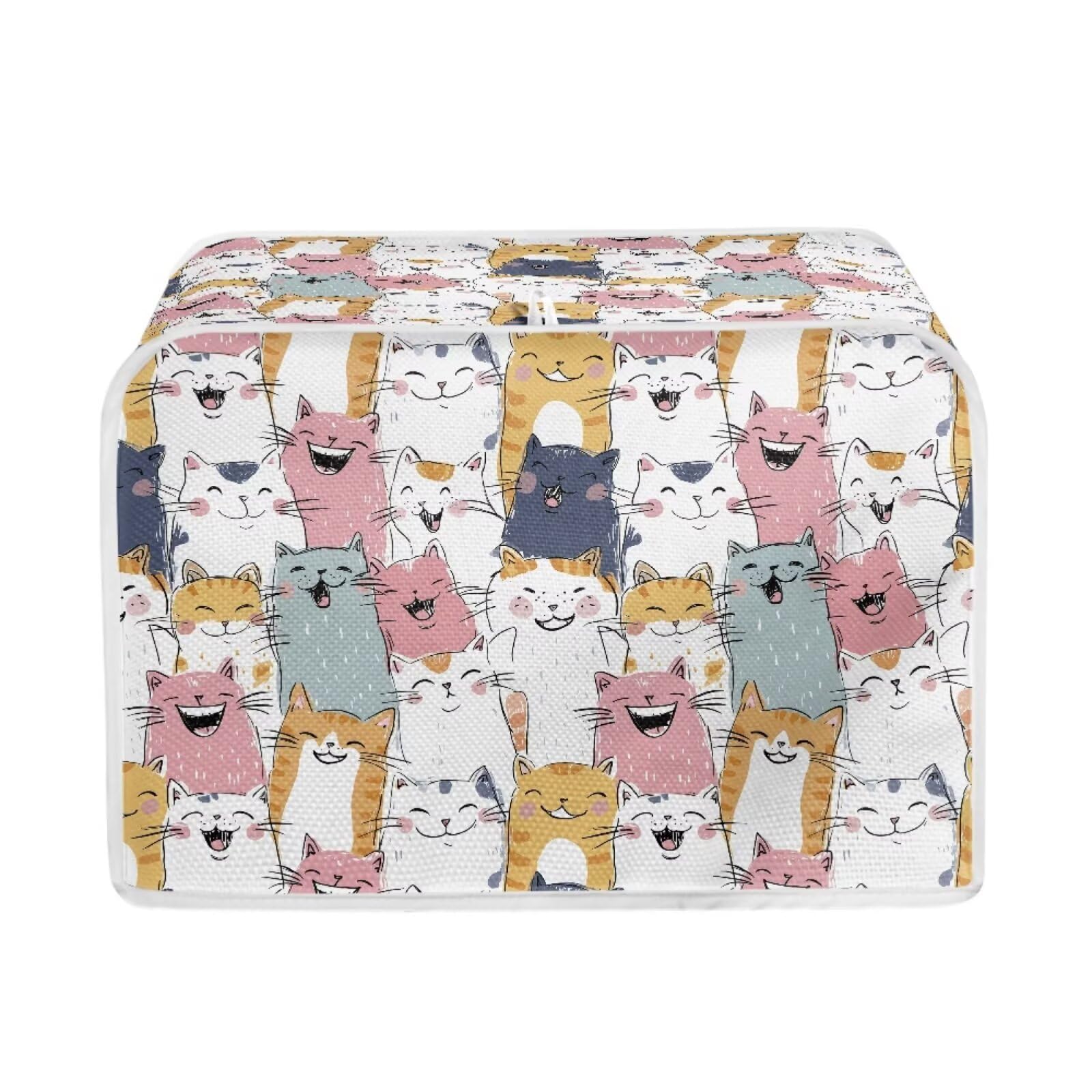 Cartoon Cat Print Bread Maker Cover 4 Slice Anti Fingerprint Toaster Oven Dust Cover for Kitchen Counter Anti Fingerprint Small Kitchen Appliance Covers